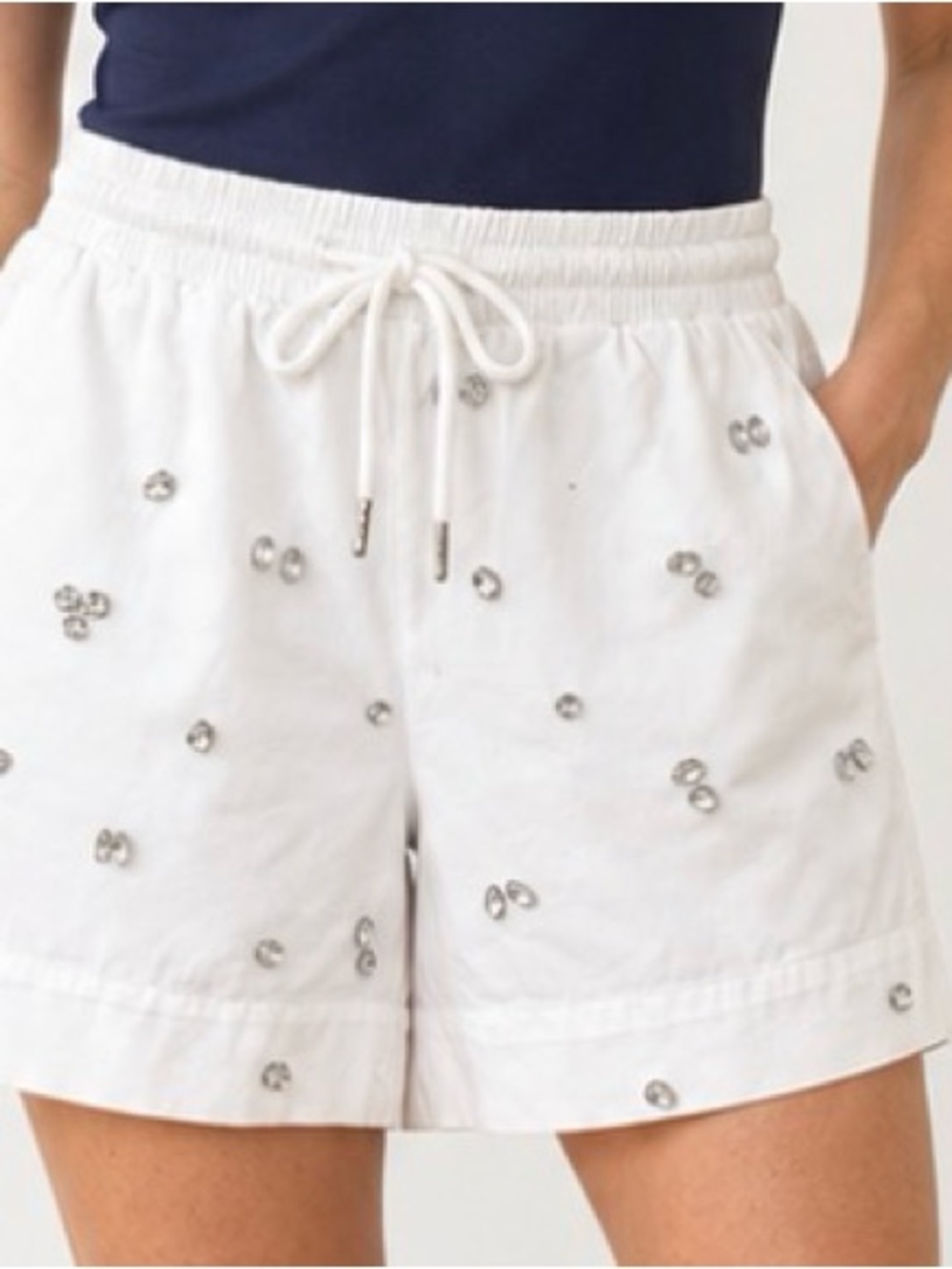 Rebecca Minkoff White Embellished Drawstring Shorts